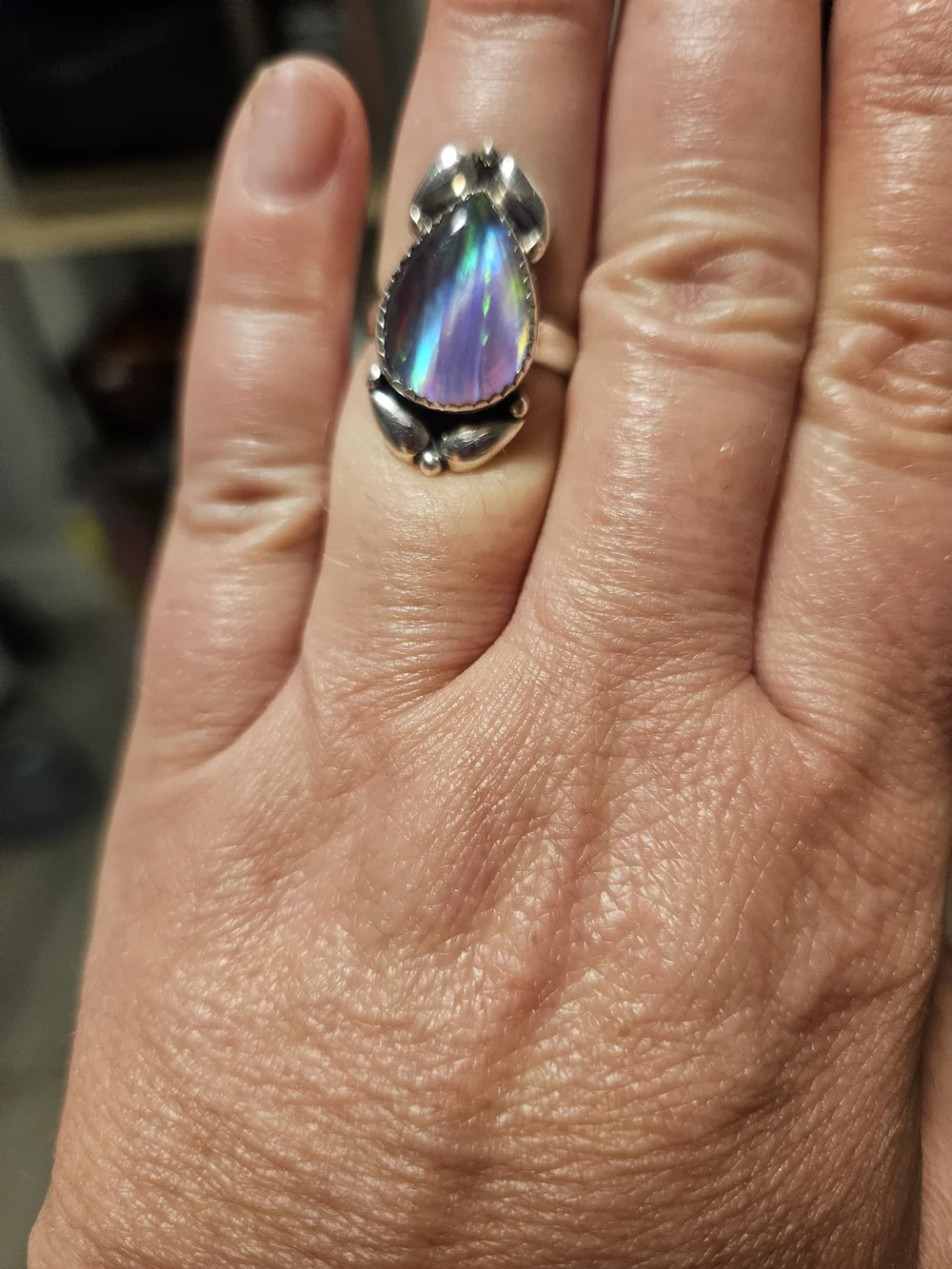 Sterling Silver Opal Teardrop Ring